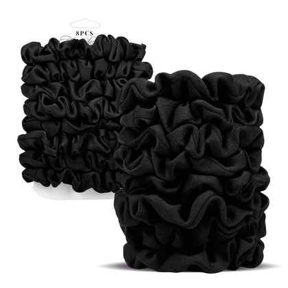 SEVEN STYLE front packaging showing blush and brown scrunchies, neat gift-ready presentation