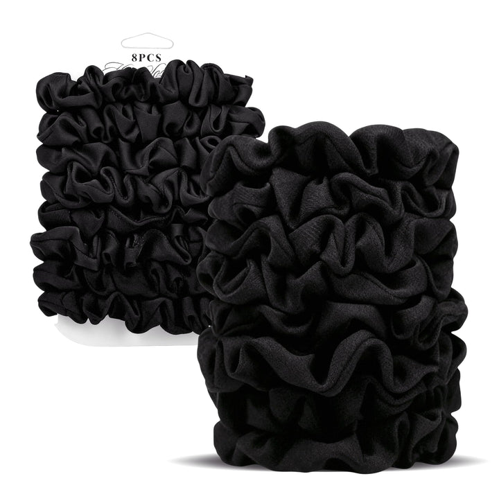 SEVEN STYLE front packaging showing blush and brown scrunchies, neat gift-ready presentation