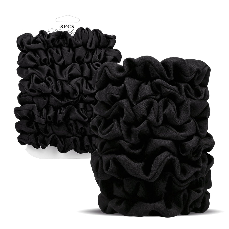 SEVEN STYLE front packaging showing blush and brown scrunchies, neat gift-ready presentation