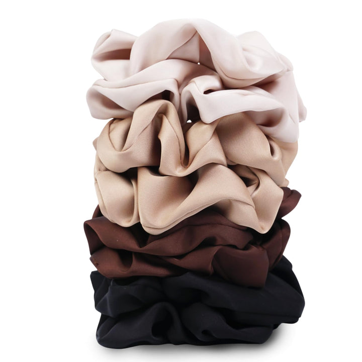 SEVEN STYLE front view of neutral scrunchies set, neat packaging and colors benefit quick gifting