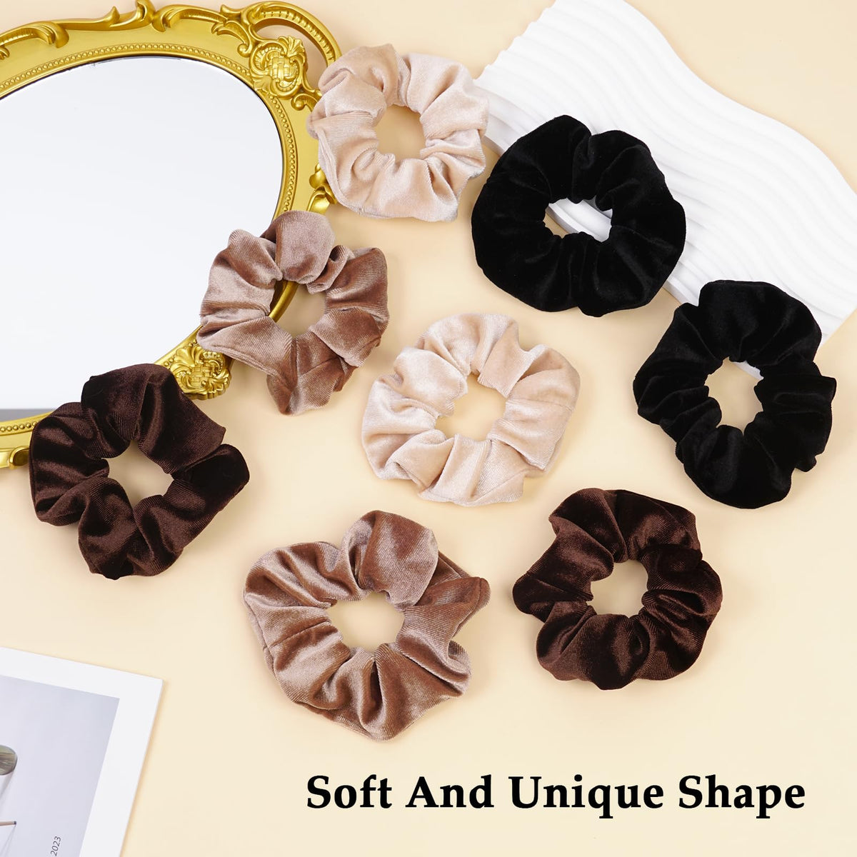 SEVEN STYLE scrunchie in ponytail showing secure hold without dents