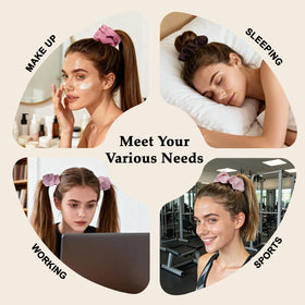 SEVEN STYLE scrunchie styled in a messy bun on model, adds polished everyday look