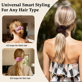 SEVEN STYLE scrunchies worn in a ponytail, demonstrating secure hold without creases