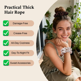 SEVEN STYLE scrunchie worn on wrist stacked, convenient hands-free storage and style benefit