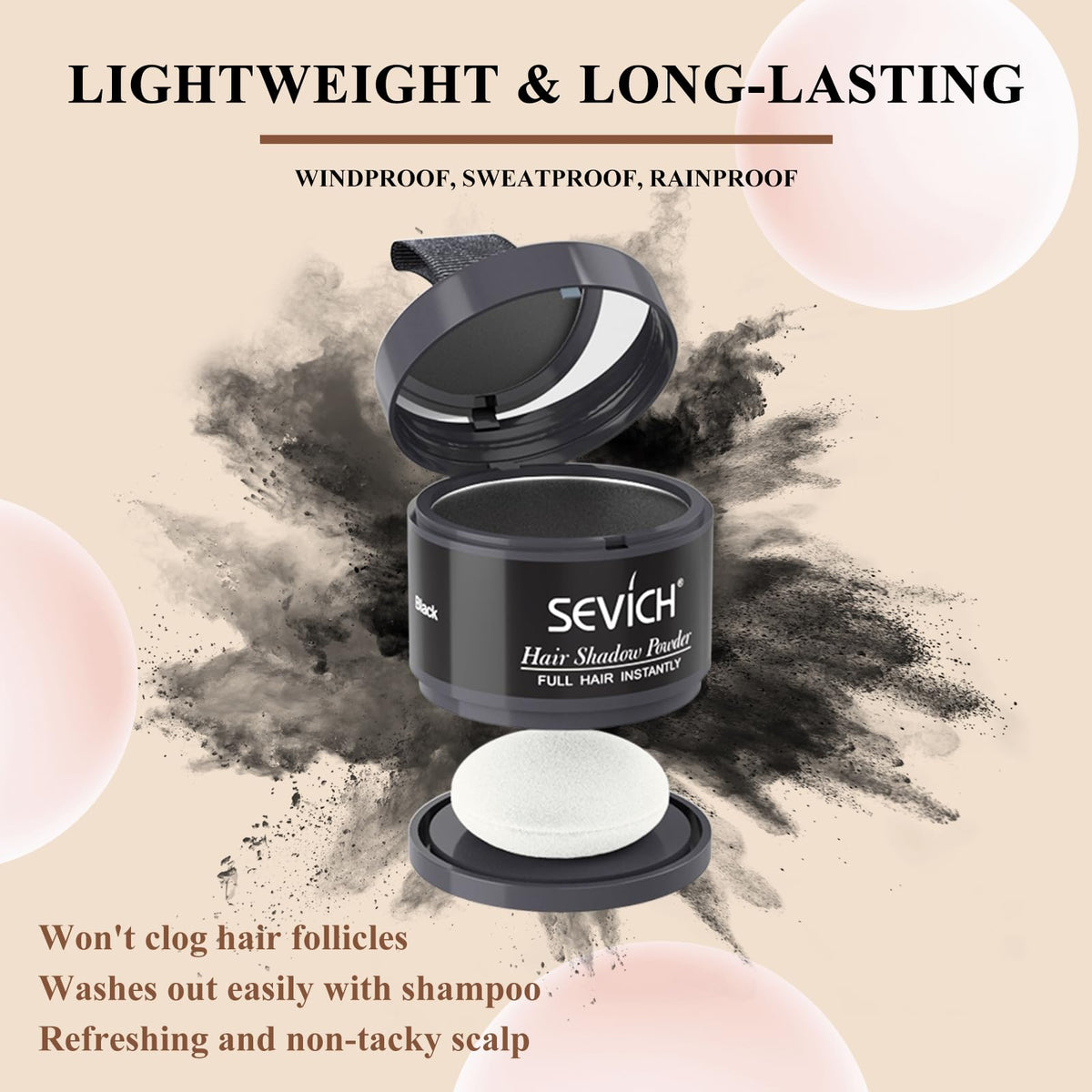 SEVICH close-up applying powder to hairline to conceal thinning