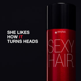 SexyHair spray pattern from nozzle demonstrating even coverage and lift benefit