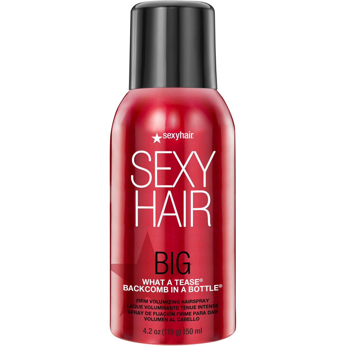 SexyHair front packaging showing firm volumizing hairspray and lash-resistant benefit