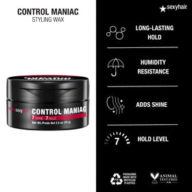 SexyHair Control Maniac size shown in hand illustrating travel-friendly convenience
