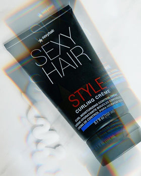 SexyHair jar on bathroom shelf in lifestyle setting conveying daily routine benefit