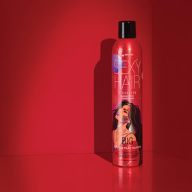 SexyHair label and ingredient panel closeup emphasizing fragrance and performance features