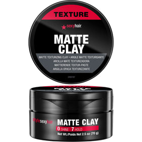 SexyHair Matte Clay front jar showing label and size for easy identification and storage