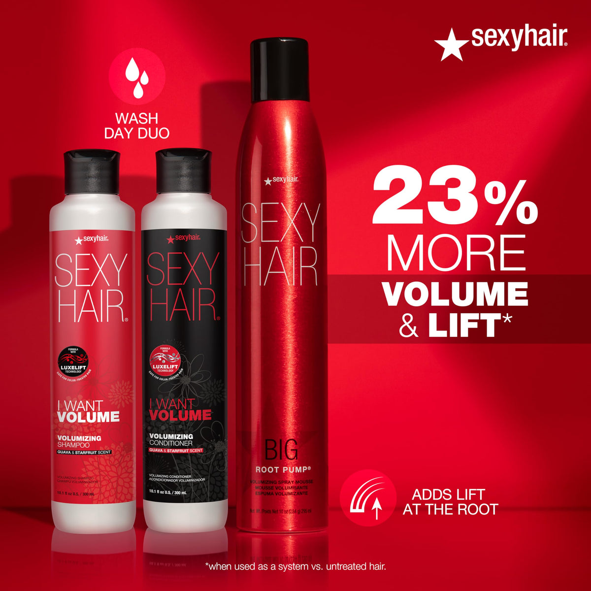SexyHair label close-up highlighting features like 72-hour hold and heat protection