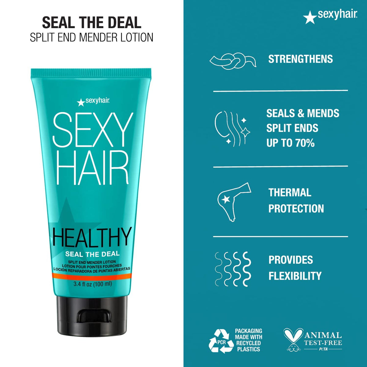 SexyHair applying lotion to hair ends demonstrating reduced split ends and improved manageability
