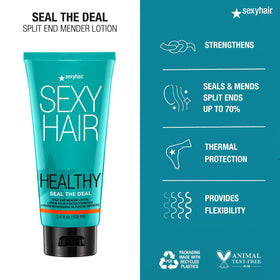 SexyHair applying lotion to hair ends demonstrating reduced split ends and improved manageability