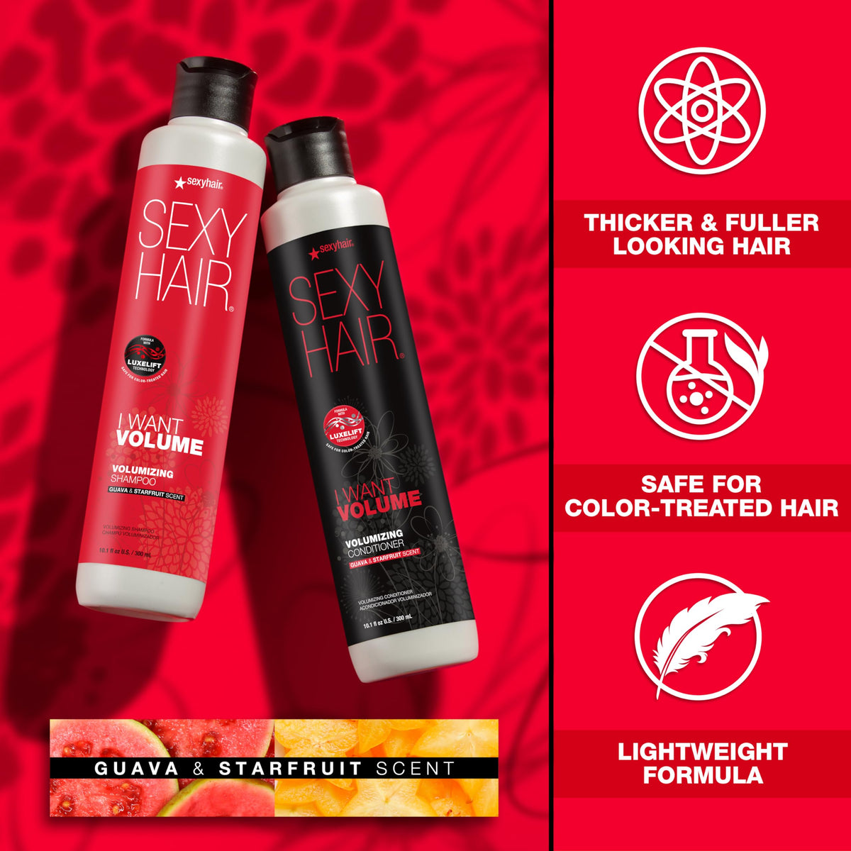 SexyHair shampoo texture pouring from bottle showing lightweight, non-greasy feel