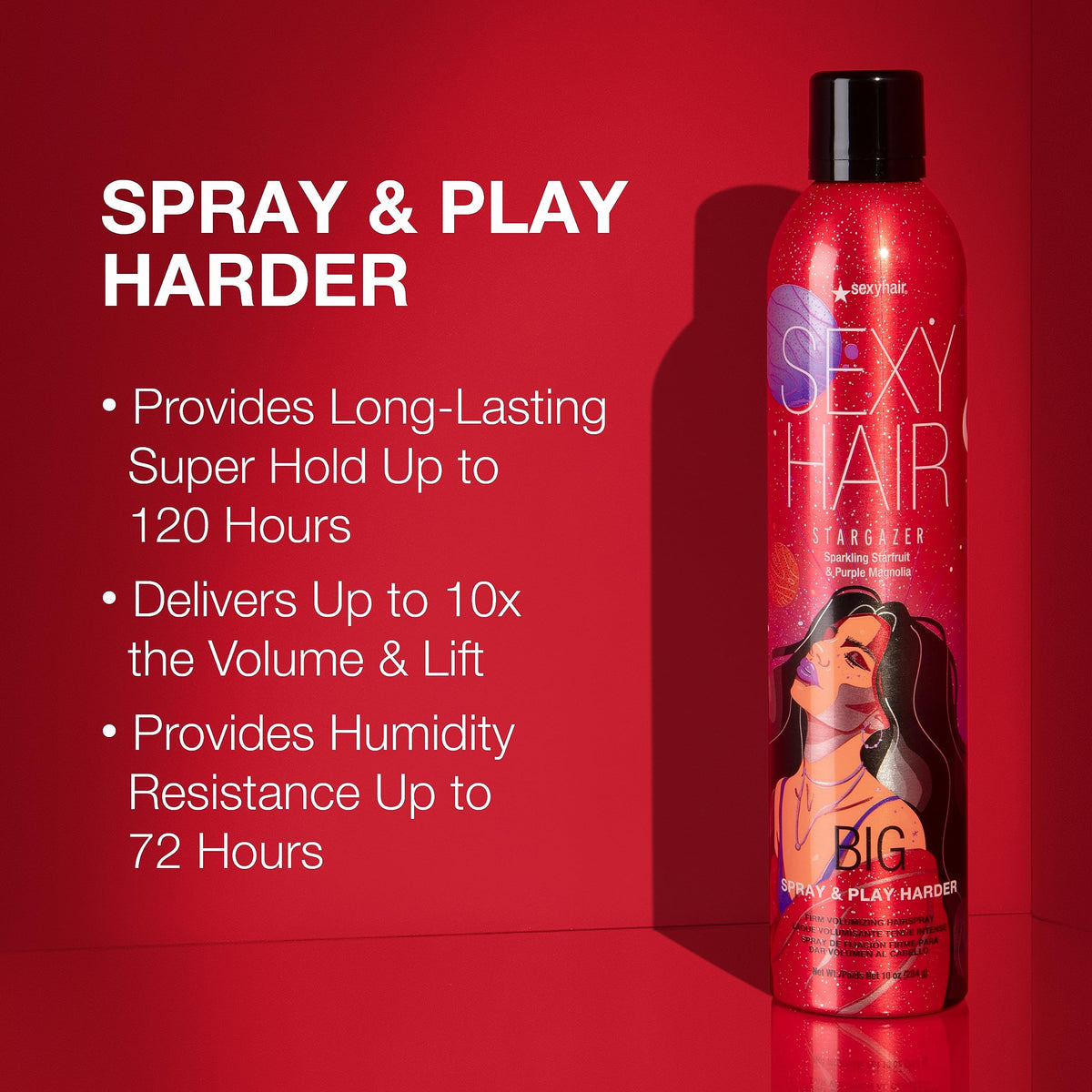 SexyHair 10 oz bottle held in hand to show scale and convenience for travel or salon use