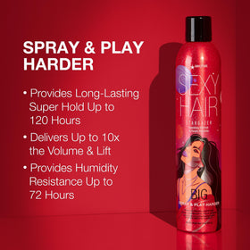 SexyHair 10 oz bottle held in hand to show scale and convenience for travel or salon use