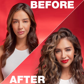 SexyHair in-use on model creating lifted roots and tousled finish for natural fullness