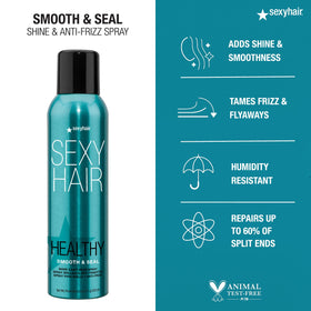 SexyHair misting on dry hair demonstrating frizz control and shine