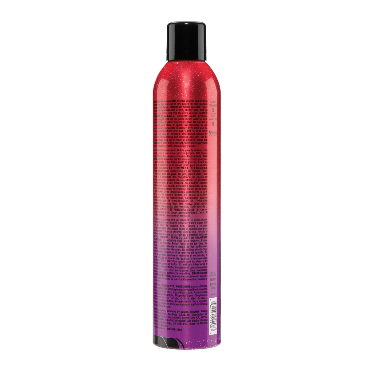 SexyHair aerosol spray pattern closeup demonstrating even mist for lift and volume