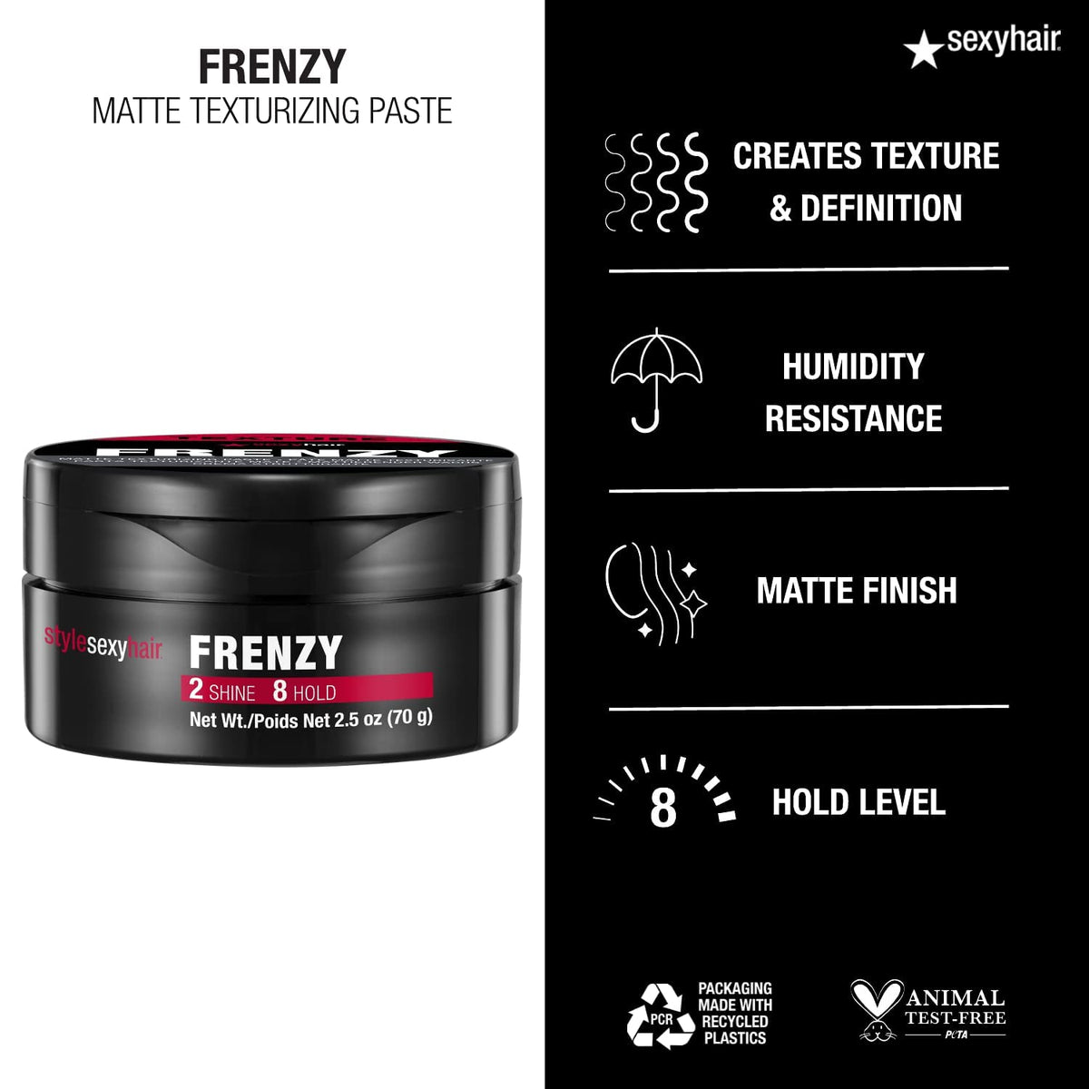 SexyHair product applied on hair mid-lengths showing added separation and hold