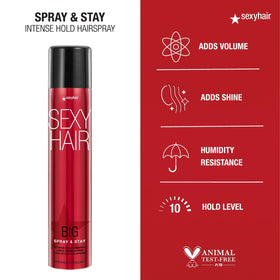 SexyHair being sprayed by stylist to lock style and add long-lasting volume