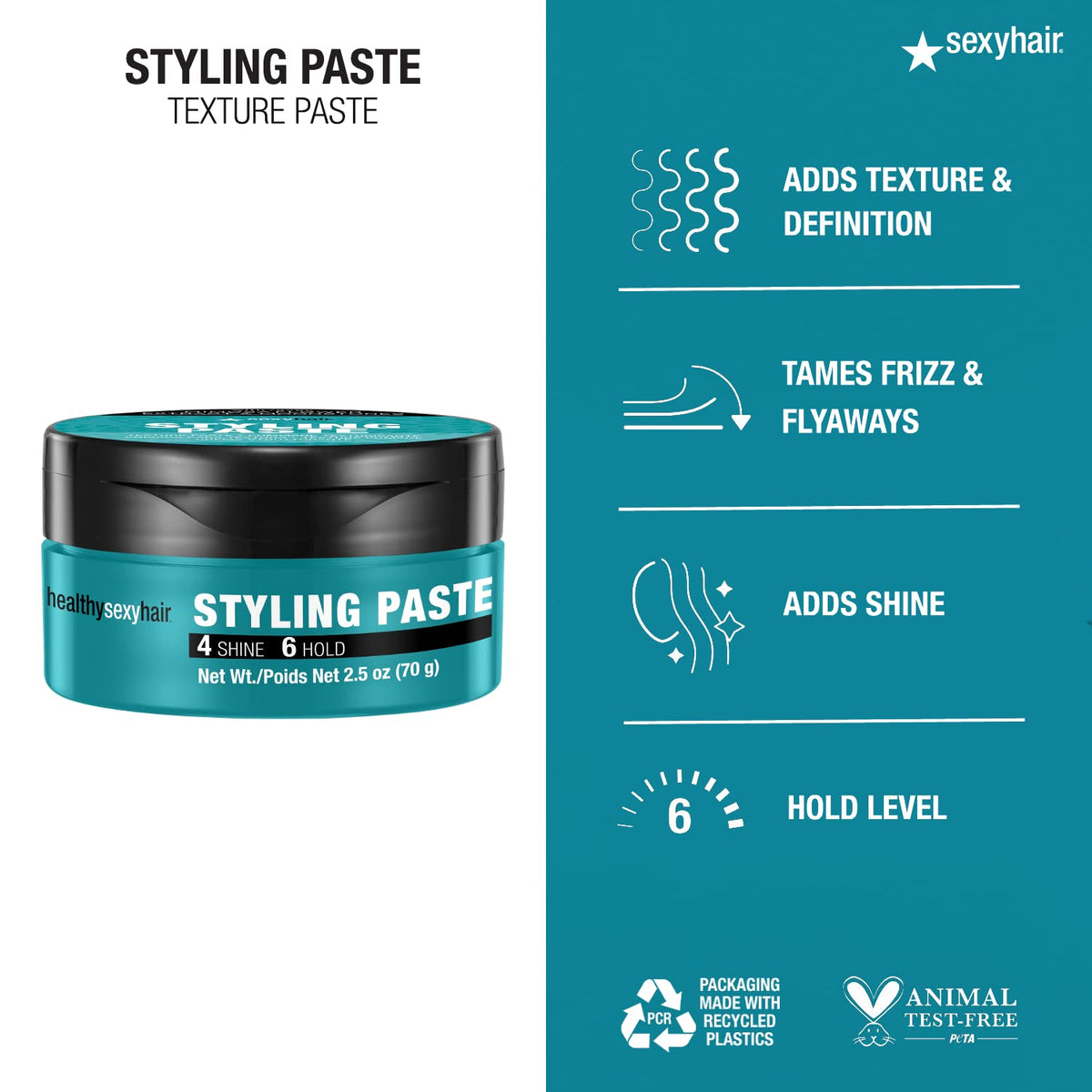SexyHair paste on hands demonstrating spreadability and buildable control benefit