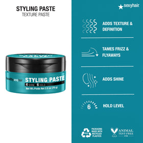 SexyHair paste on hands demonstrating spreadability and buildable control benefit