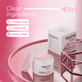 Seyona before and after texture visual showing refined-looking skin
