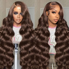 SFTNMEH front view chocolate brown wig showing natural hairline and length benefit