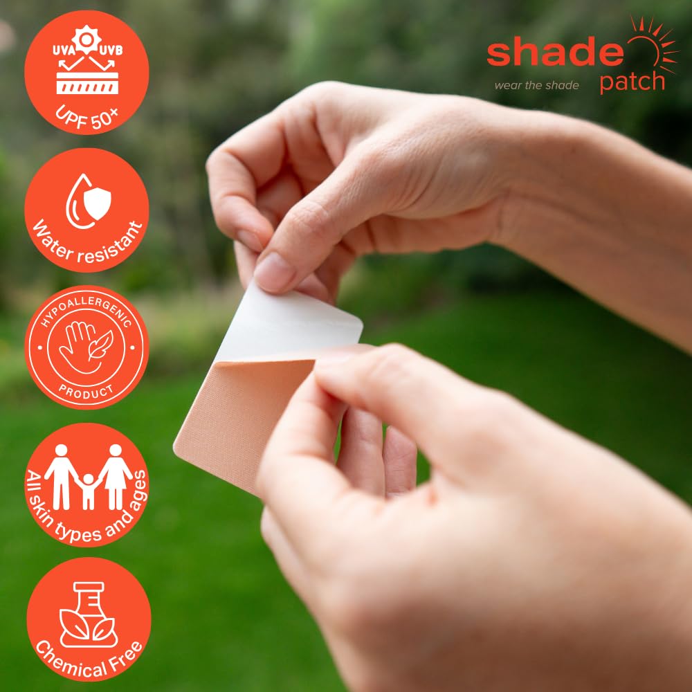 Shade Patch applied on forearm demonstrating brand targeted sun protection