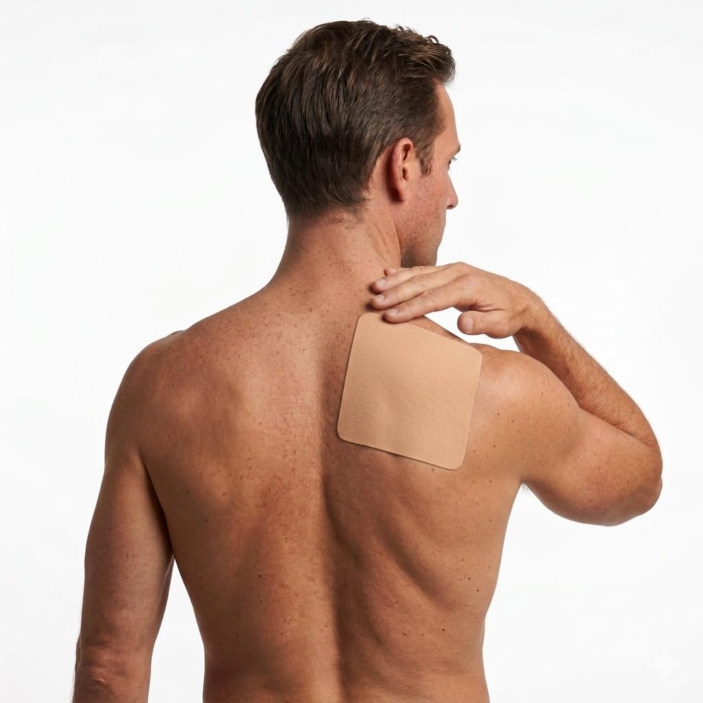 Person at beach wearing Shade Patch on chest for targeted UV protection