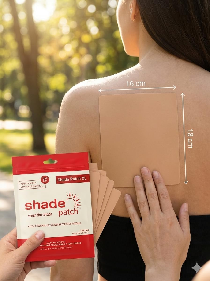 Shade Patch beside a hand to show extra-large 6.7x3.7 inch scale