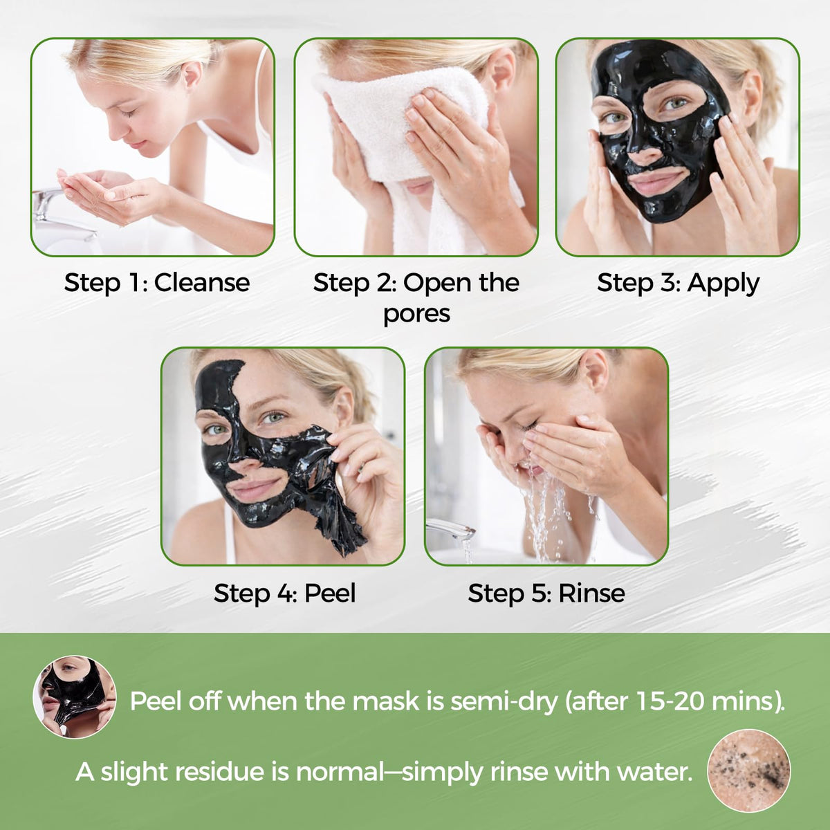 Shaeva peeled mask strip removed from skin showing visible impurity removal benefit