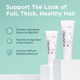 Shapiro MD shampoo poured into hand showing easy application and control