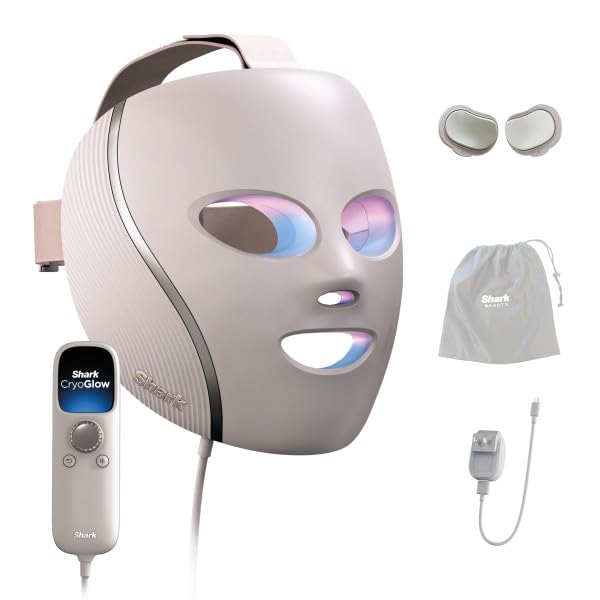 Shark CryoGlow front view showing full-face LED layout and comfortable fit benefit