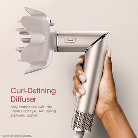 Shark diffuser attached to dryer in use drying curls faster benefit