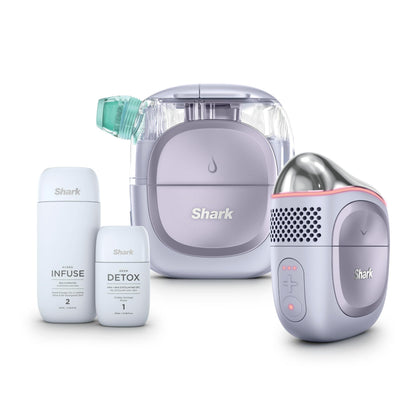 Shark FacialPro Glow front view showing device and accessories, showcasing complete kit benefits