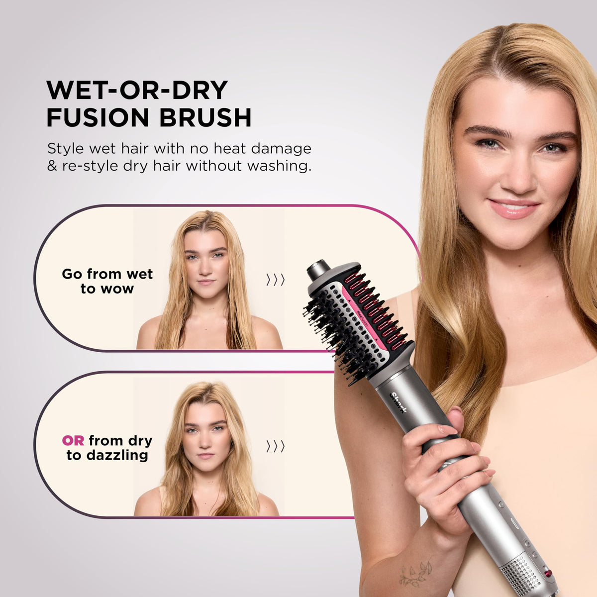 Shark auto-wrap curler detail demonstrating hands-free curl creation and consistency