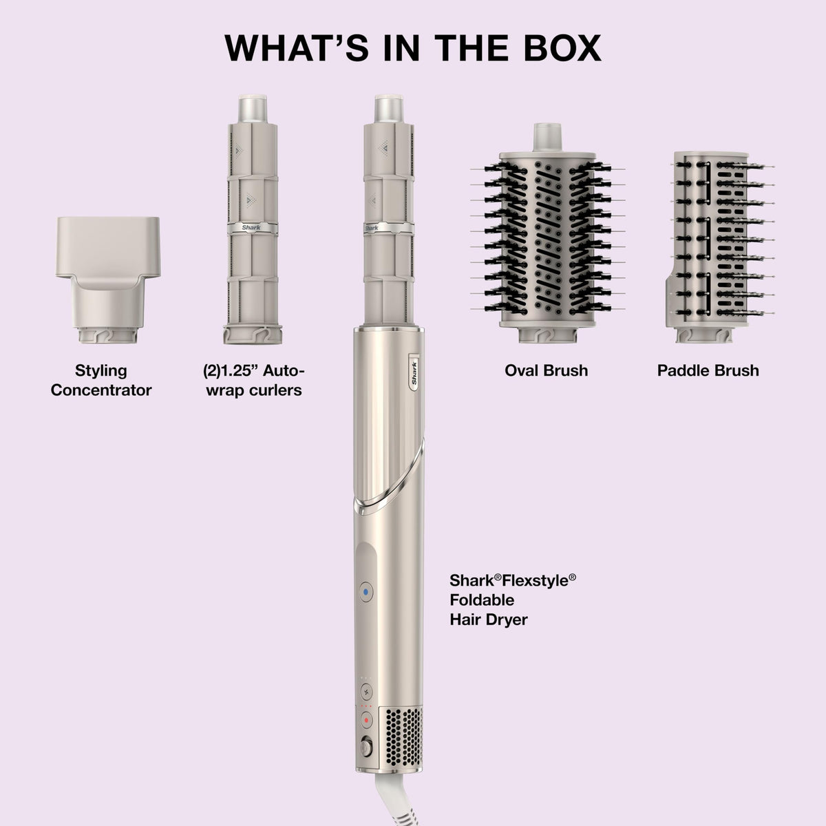 Shark FlexStyle box contents displayed with all attachments included