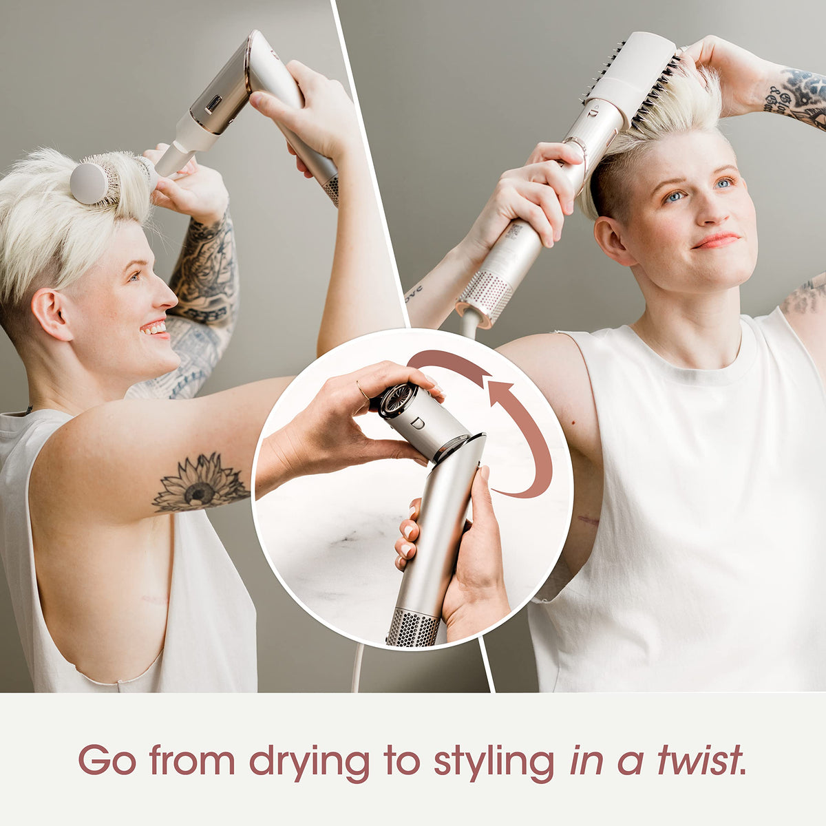 Shark FlexStyle paddle brush in action delivering straightening and quick drying
