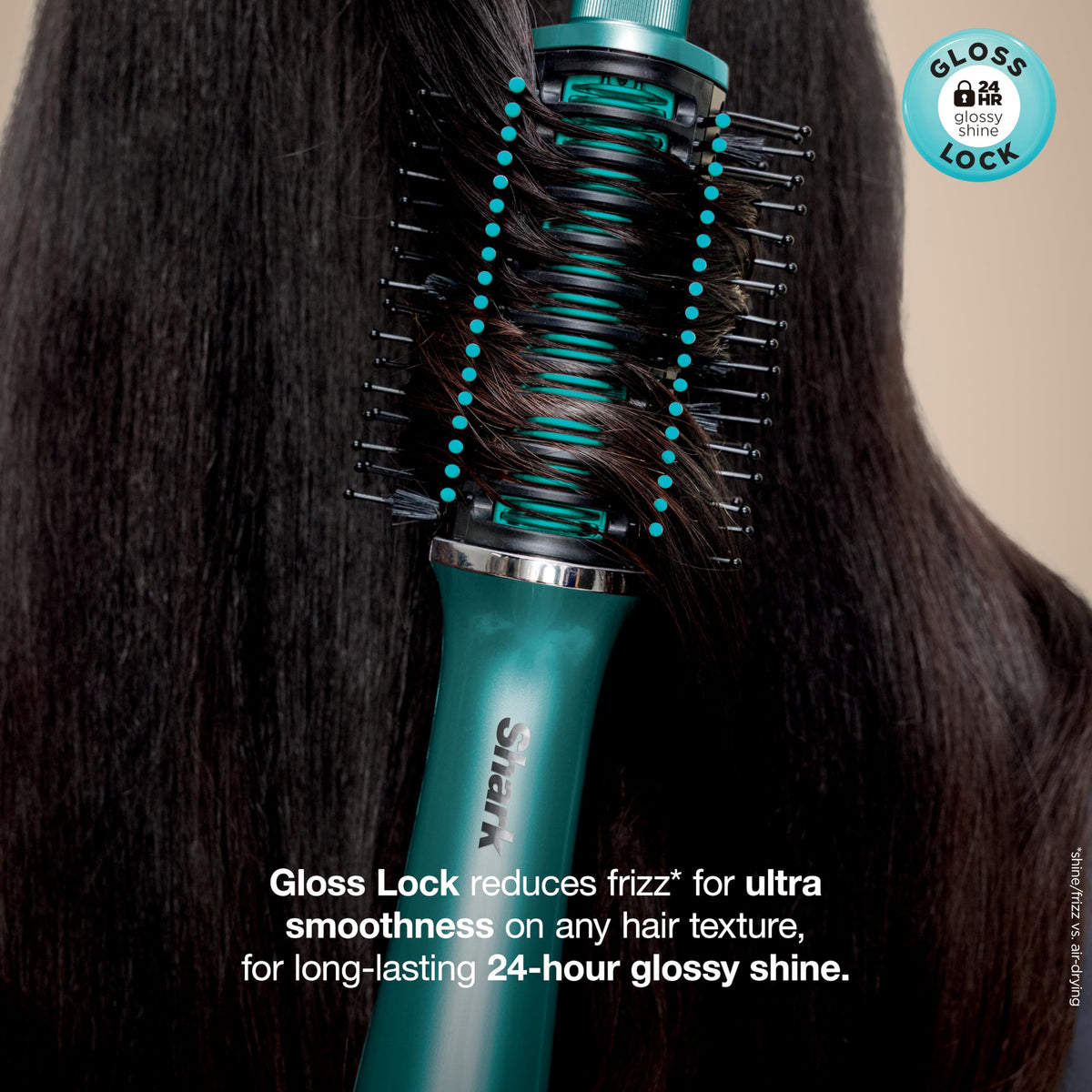 Shark Glossi boar and nylon bristles close detail for detangling and frizz control benefit