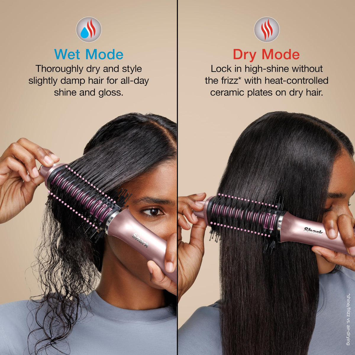 Shark Glossi finishing straight hair in dry mode for extra shine