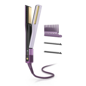 Shark SilkiPro front view showing plum satin finish and compact design benefit: stylish storage