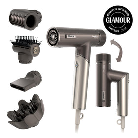 Shark SpeedStyle Pro FLEX folded handle compact for travel, demonstrating easy packing