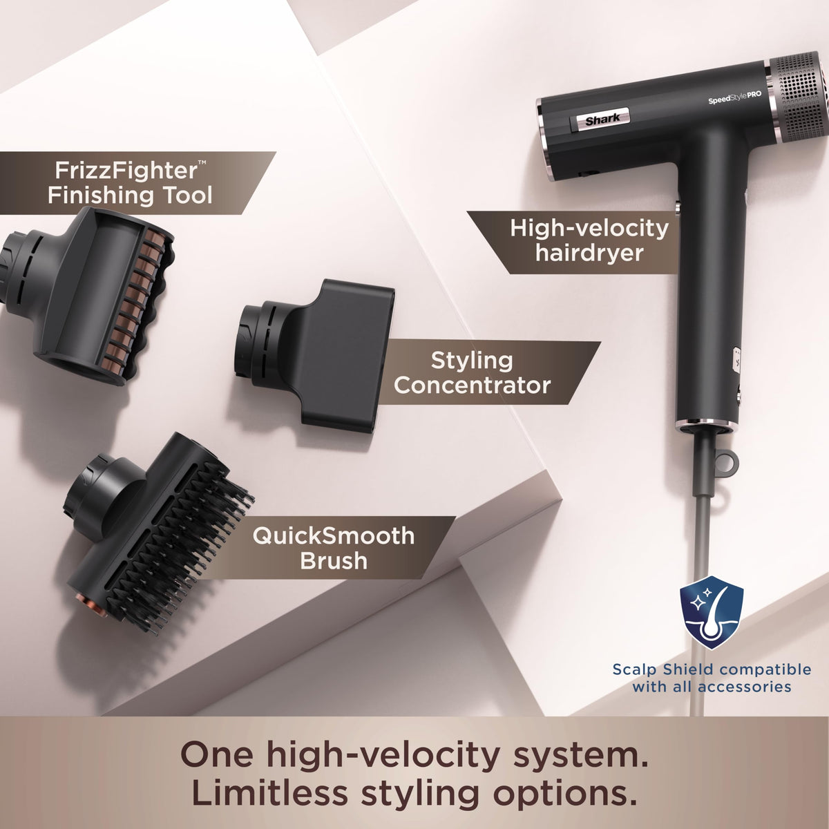 Shark SpeedStyle Pro FrizzFighter in use smoothing flyaways for polished, frizz-free hair