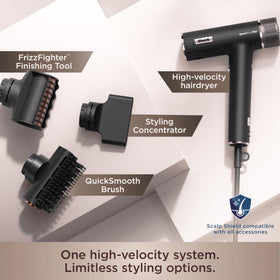 Shark SpeedStyle Pro FrizzFighter in use smoothing flyaways for polished, frizz-free hair