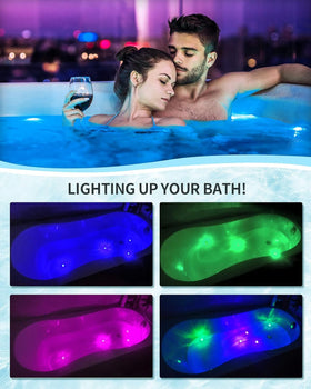 sharlovy LED light glowing in bath water creating calming colored ambiance