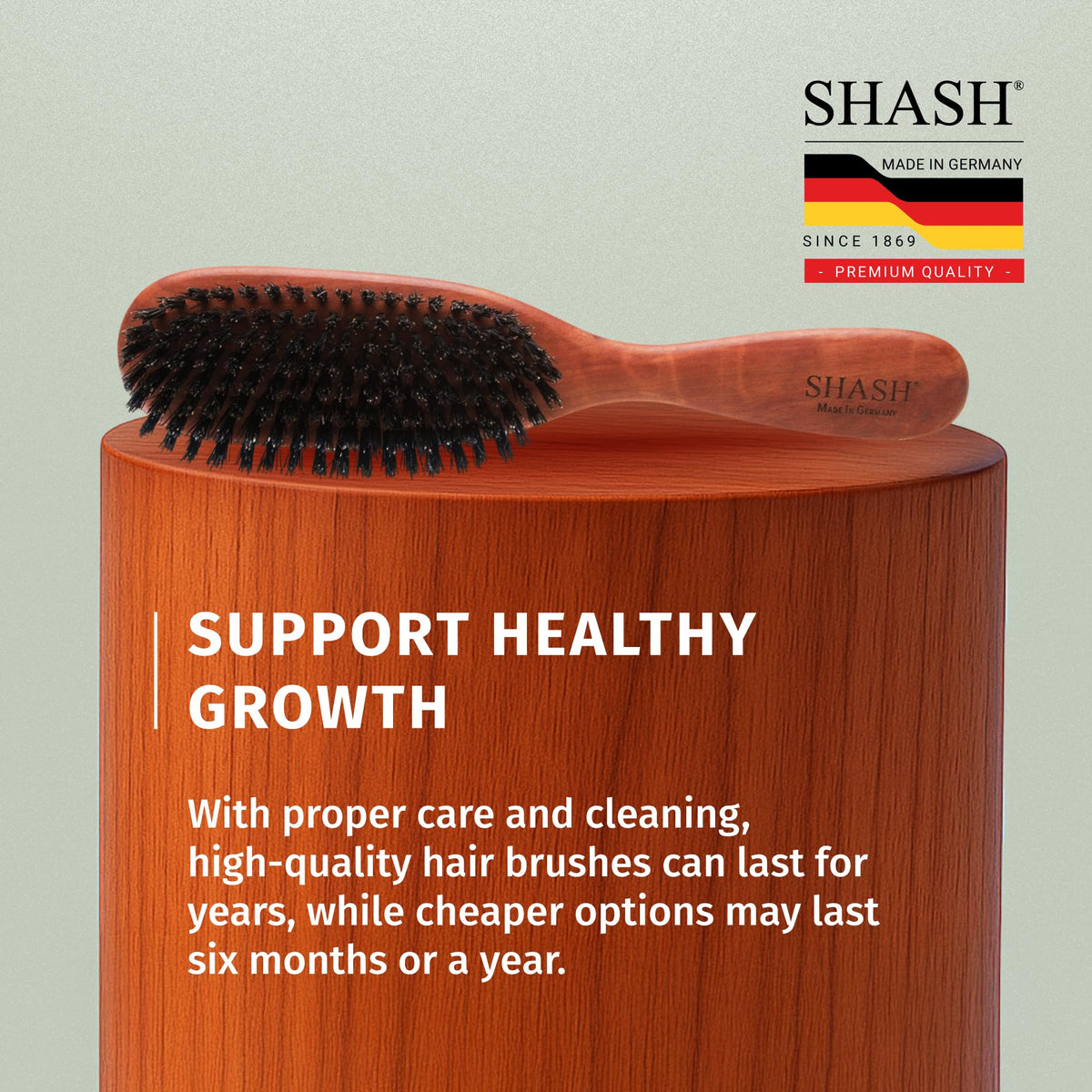 SHASH label and heritage stamp emphasizing German craftsmanship since 1869