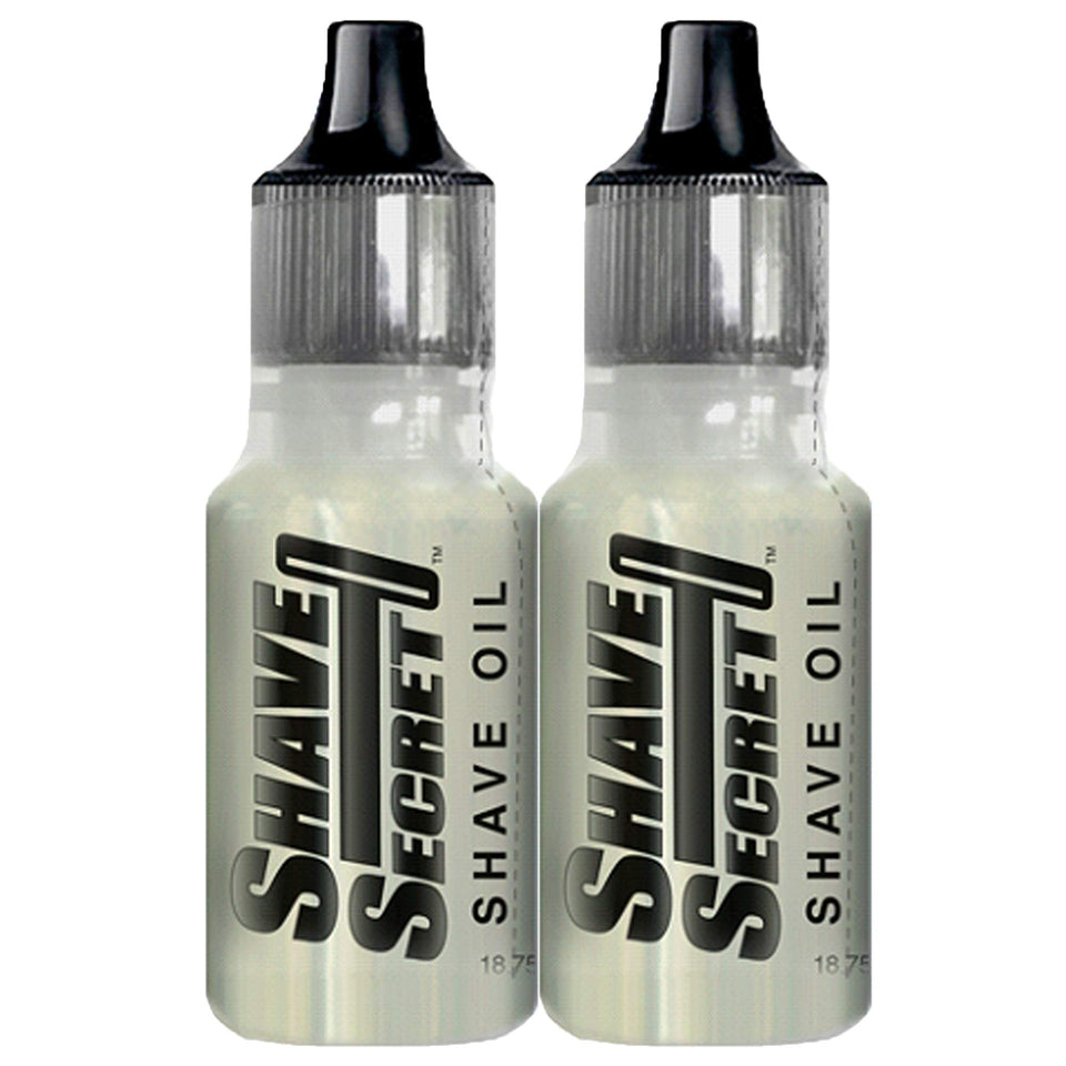 Shave Secret front packaging showing two 18.75ml bottles and product branding for convenient travel